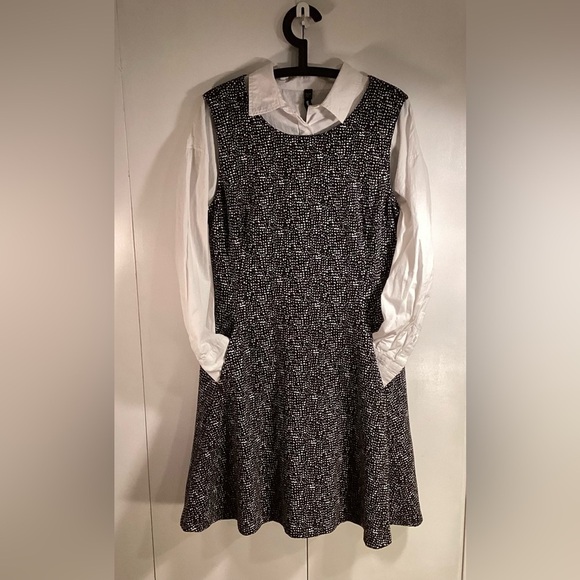 Cozy DKNY fall & winter black and white jumper dress Size 14 poly/rayon - Picture 1 of 12